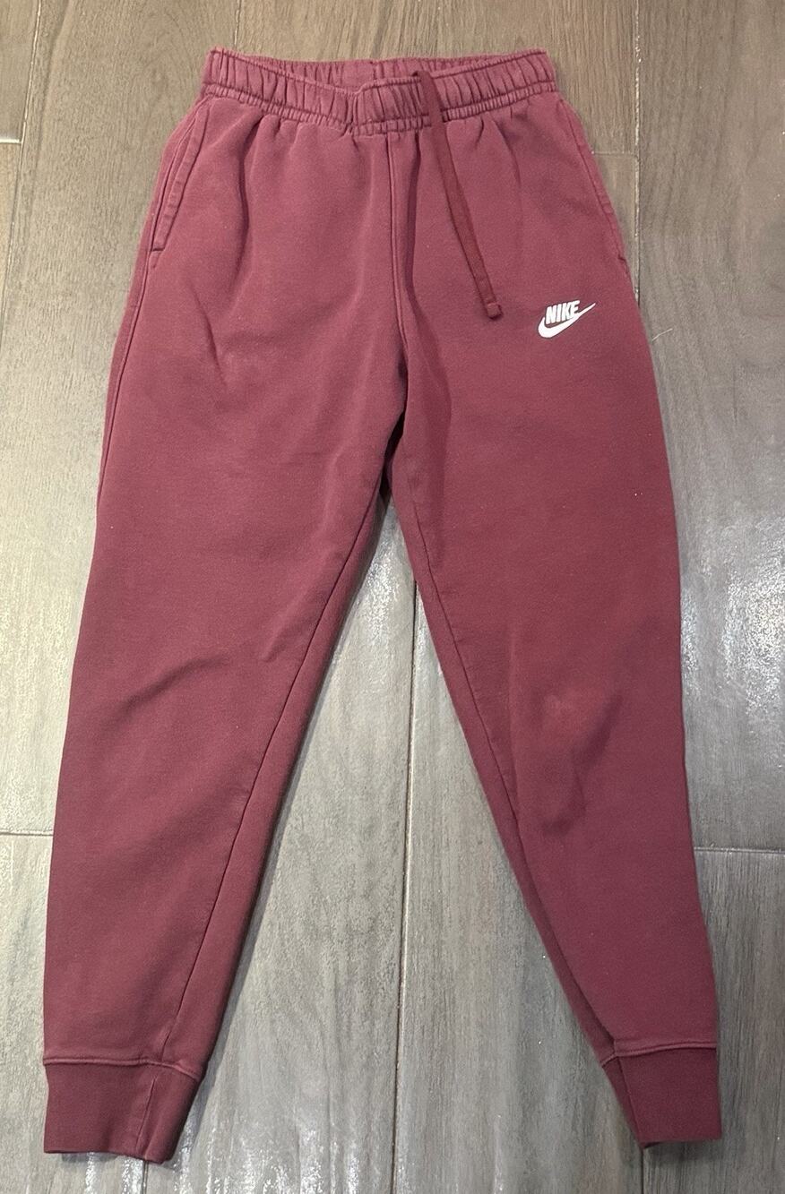 Nike Joggers Mens Small Sportswear Club Fleece Maroon Red Slim Tapered Pants